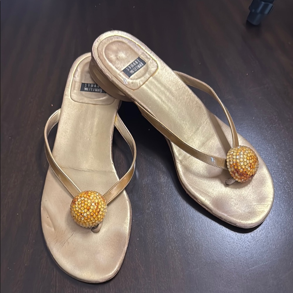 Stuart Weitzman Gold Sandals with Elegant Medallion